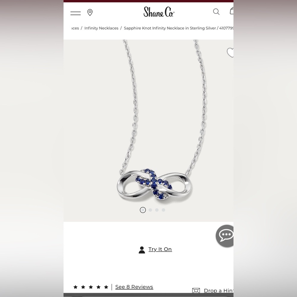 NEW Shane Company Sapphire Silver Knot Infinity Necklace